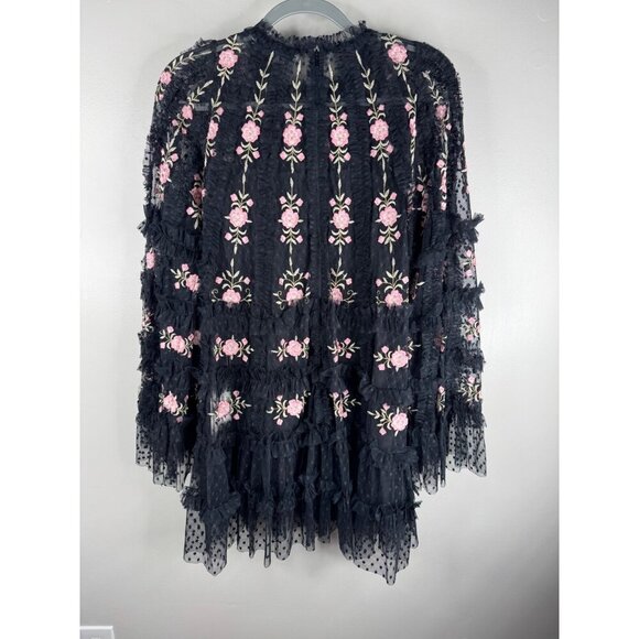 NWT Mac Duggal 8031 Black Embroidered Long Flare Sleeve A-Line Mini Dress Size 4 - Picture 5 of 7